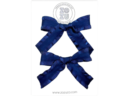 Navy Ruffle Edge Ribbon :: Mini Explorer Pigtail Set For Sale