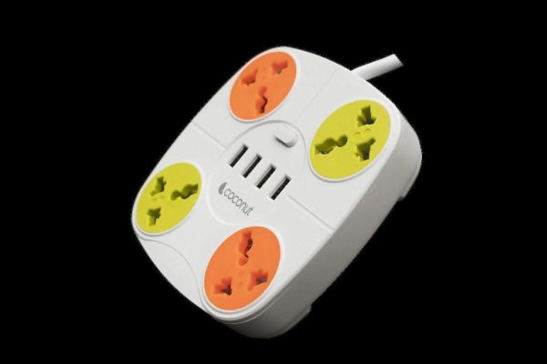 coconut Multi Purpose Switch Board With LED Indicator ( 4 Sockets, 4 USB Ports, 3M cable ) Online Hot Sale