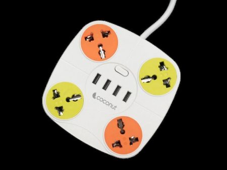 coconut Multi Purpose Switch Board With LED Indicator ( 4 Sockets, 4 USB Ports, 3M cable ) Online Hot Sale