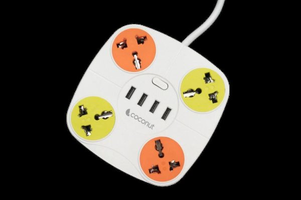 coconut Multi Purpose Switch Board With LED Indicator ( 4 Sockets, 4 USB Ports, 3M cable ) Online Hot Sale